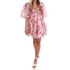 NEW SOFIE THE LABEL garden hues floral mini dress in red